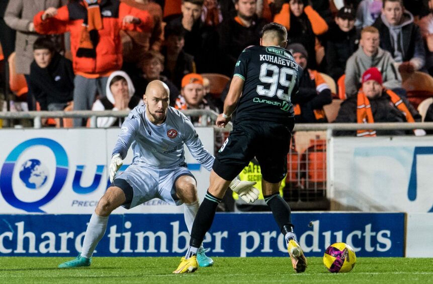 Carljohan Eriksson in action against Hibernian for Dundee United