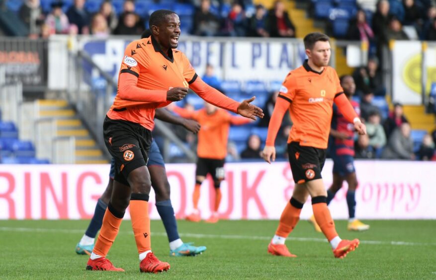 Arnaud Djoum in action for Dundee United.
