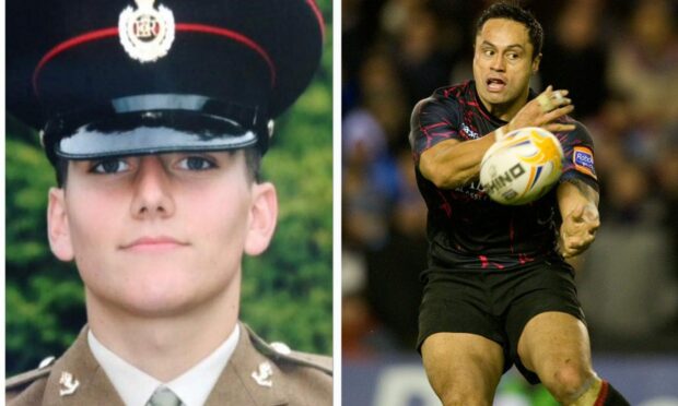 Former soldier Adam Grassie and right, Ben Atiga in his playing days. Image: SNS Group