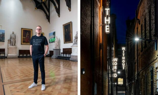 Nathan Coley's text sculpture pays tribute to Perth visionary Sir Patrick Geddes. Image, left: Ian Georgeson/Shutterstock