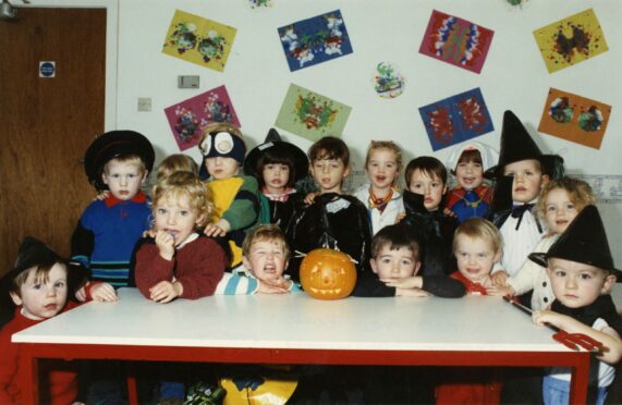 Children of the Buttons and Bows Nursery school, Dundee, during their Halloween party. Oct 30 1990. Image: DC Thomson.