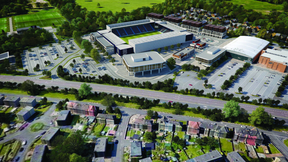 Digital impression of the new Dundee FC stadium. There are concerns there will be a noise impact in Camperdown Park. 