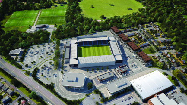 The Dundee FC stadium development is situated beside Camperdown Country Park. Image: LJRH Architects