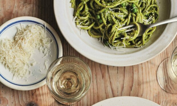 Mary Berry's spaghetti with peas and pesto. Image: PA Photo/Laura Edwards.