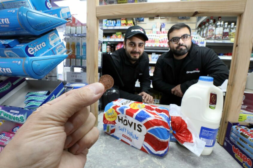 Faisal Naseem and Cheers Plus store manager Usman Saeed at the Grant Road shop in Arbroath.