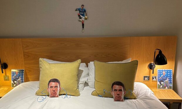 Ryan Jack masks on Dundee hotel's bed.