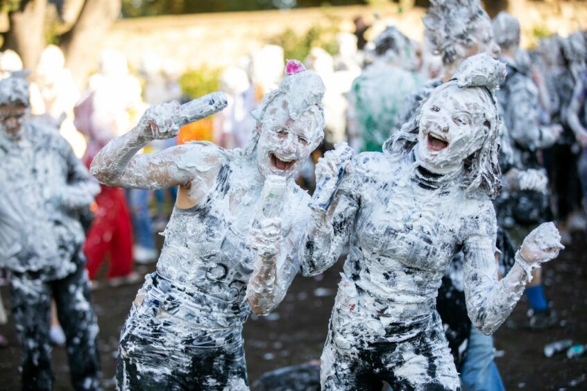 St Andrews was filled with students fighting with shaving foam.