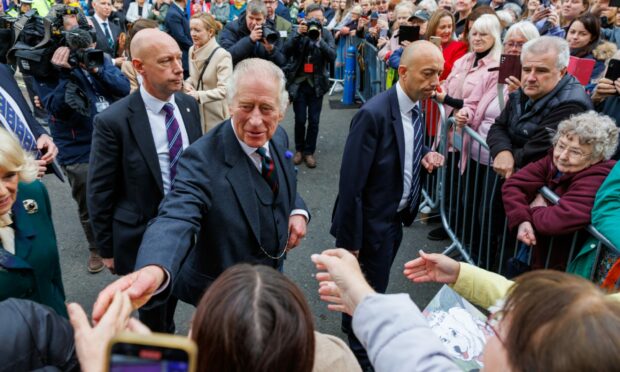 King Charles spoke to members of the large crowd in Dunfermline. Image: Kenny Smith/DCT Media.