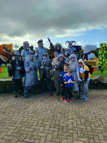 Lynne and family with some spooky friends at Scarefest, Alton Towers