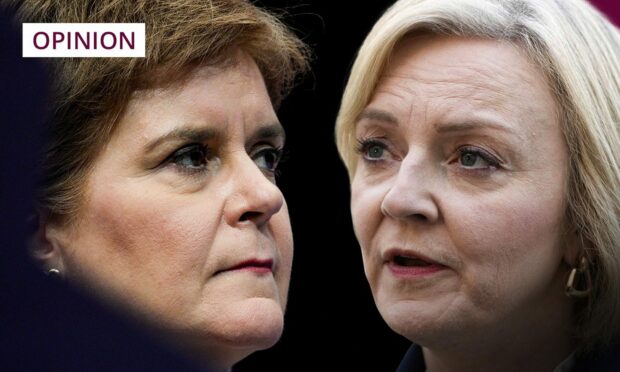 Image shows Nicola Sturgeon on one side and Liz Truss on the other.