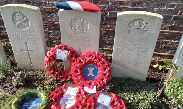 Wreaths were laid at the grave of Angus Black Watch soldier Private David Graham. Image: Crown copyright