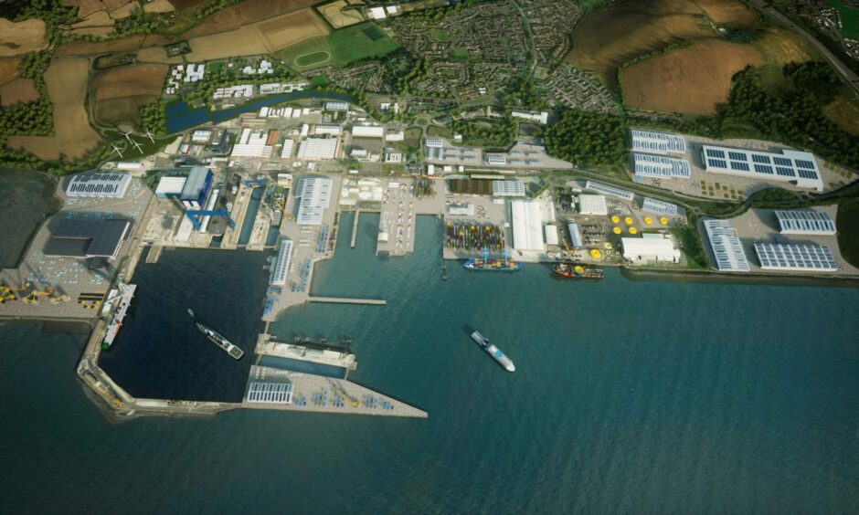 Illustration of the Rosyth waterfront as a green freeport