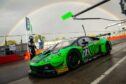 A sudden Donington downpour shuffled the Barwell Motorsport Lamborghini Huracan down the pack in Donington qualifying. Image: McMedia