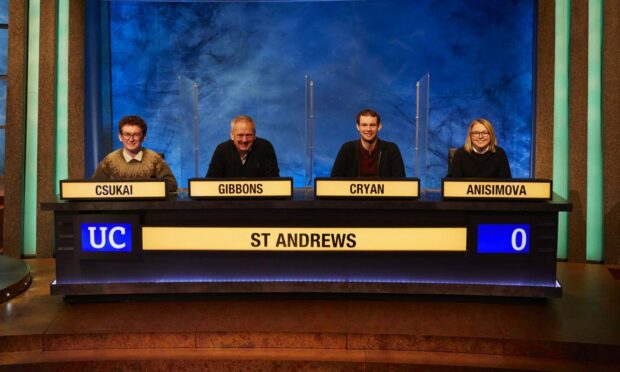 Team of students from St Andrews University win their round on BBC's University Challenge.
