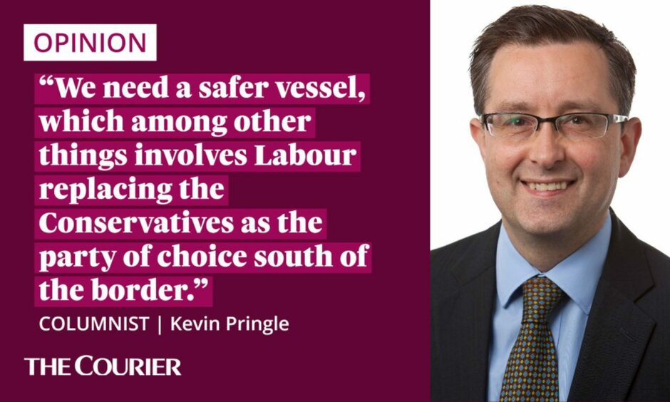 Image shows the writer Kevin Pringle next to a quote: "We need a safer vessel, which among other things involves Labour replacing the Conservatives as the party of choice south of the border."