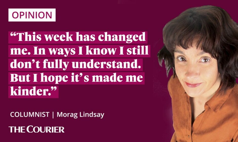 Image shows the writer Morag Lindsay next to a quote: "This week has changed me. In ways I know I still don't fully understand. But I hope it's made me kinder."