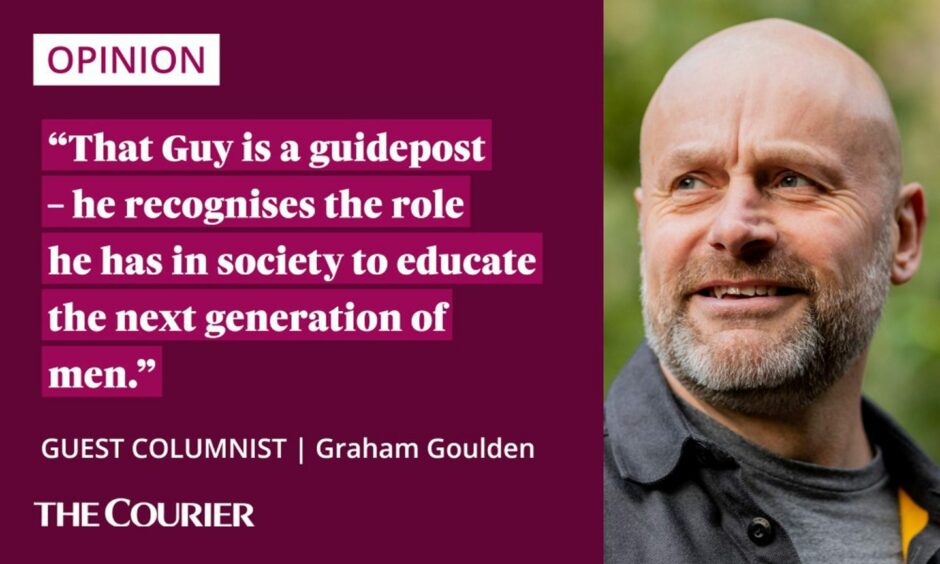 Image shows the writer Graham Goulden next to a quote: "That Guy is a guidepost - he recognises the role he has in society to educate the next generation of men."