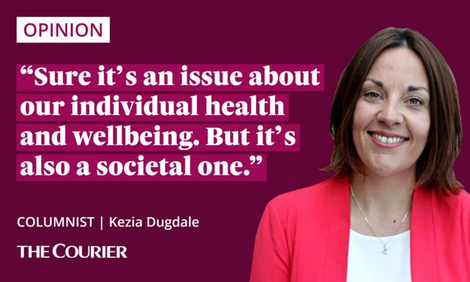 image shows the writer Kezia Dugdale next to a quote: "Sure it's an issue about our individual health and wellbeing. But it's also a societal one."