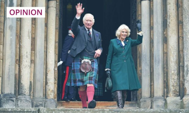 King Charles and Queen Consort Camilla greeted crowds in Dunfermline. Image: PA.