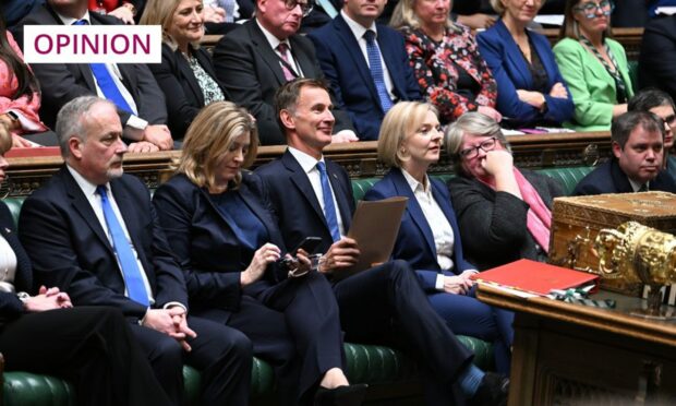 image shows the Conservative Part front bench, including Penny Mordaunt, Jeremy Hunt and Liz Truss.