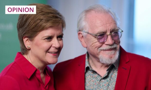photo shows actor Brian Cox with Scotland's first minister Nicola Sturgeon.