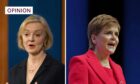Image shows Liz Truss on one side, Nicola Sturgeon on the other.