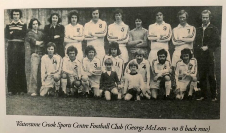 newspaper cutting from the 1980s showing Waterstone Crook Sports Centre Football Club team photo.