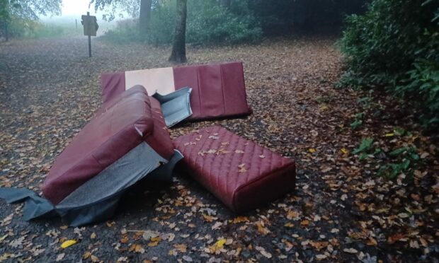 Household furniture dumped at Camperdown in Dundee.