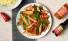 Ken’s stir-fried pepper chicken with mangetout.