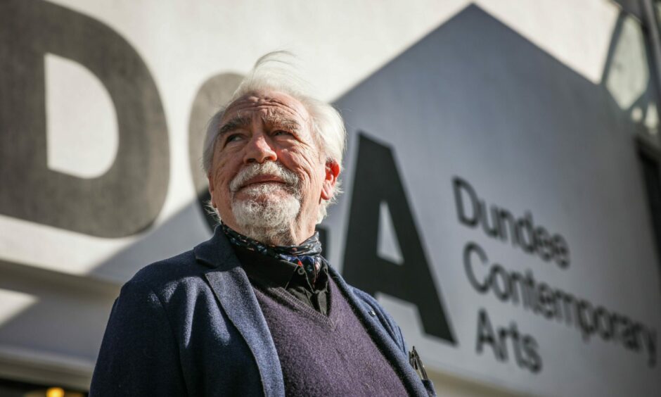 Photo shows actor Brian Cox in front of the Dundee Contemporary Arts building.