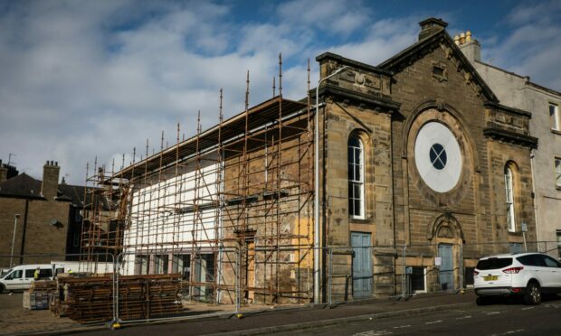 Scaffolding has been erected around the former Regal Cinema in Broughty Ferry which was used as a Honda garage.