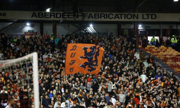 Dundee United fans at Aberdeen earlier this season. Image: Shutterstock.