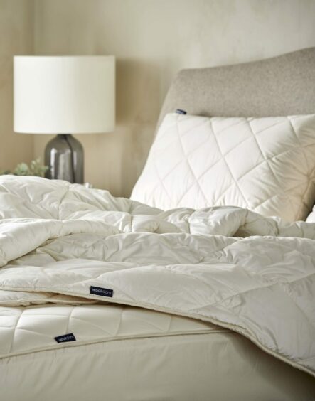 a duvet, pillow and bed sheets on a bed