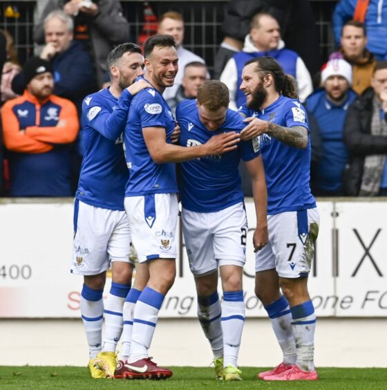 James Brown soaks up the applause from his St Johnstone team-mates.