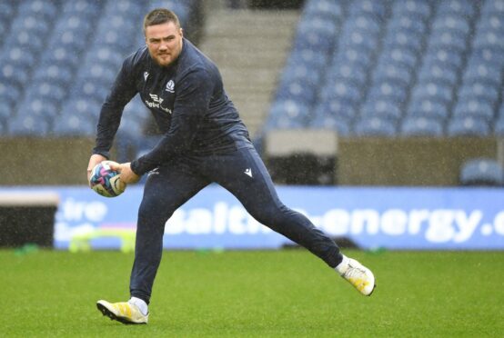 Zander Fagerson in yesterday's rain-soaked captain's run at Murrayfield.