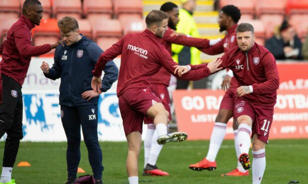 Arbroath FC warm up ahead of Partick Thistle Game