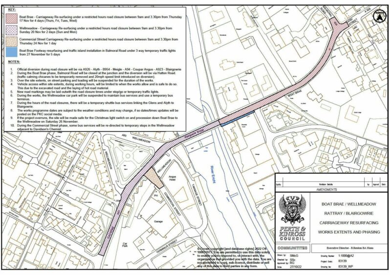 A map showing the planned roadworks and sections of road affected