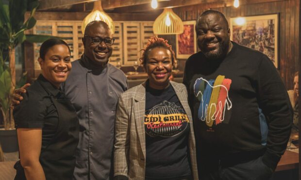Eniola, centre right, and Mo, right, have brought their West African restaurant Gidi Grill from Dundee to Aberdeen. Image: Gidi Grill