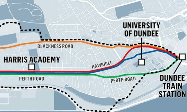 Image shows proposed cycle routes in Dundee.