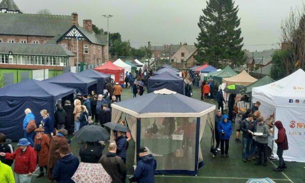 Around 900 people braved the elements to visit the event at Alyth Bowling and Tennis Club on Saturday. Image: Cameron Neilson.