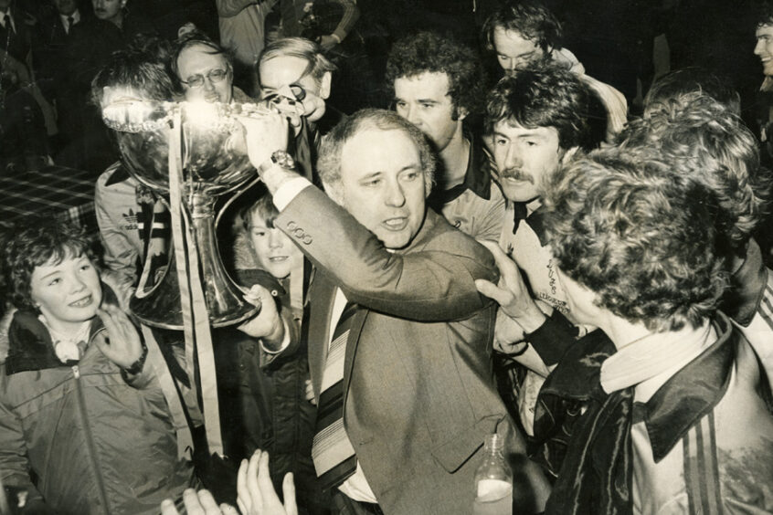 Jim McLean with the league Cup in 1979