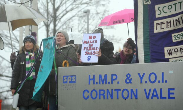 Around 50 protesters gathered at Cornton Vale Prison to protest about the Katie Dolatowski. Image: David Wardle.