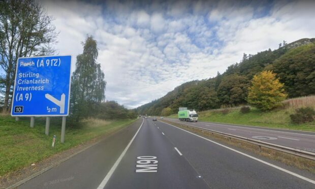 Traffic Scotland has warned road users of the fuel spillage on the M90 north of Bridge of Earn. Image: Google