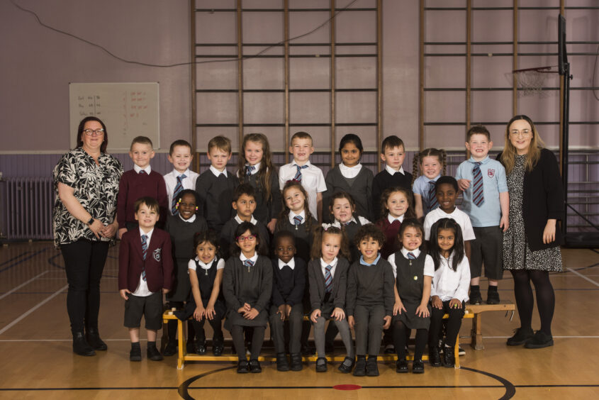 Dens Road Primary School, P1 with Miss Barclay and Mrs Button.