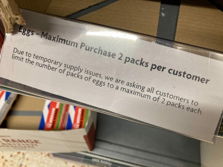 A sign at the egg aisle in Morrison's Kirkcaldy. 