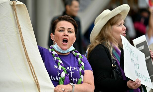 Marion Millar takes part in a women's rights demonstration.  Image: Jeff J Mitchell/Getty Images