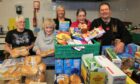 Dianne Brand of Angus Council (back) with Carnoustie foodbank volunteers Alison Carle, Kirsty MacDonald, Mary Bushnell and Legion chairman Davie Paton. Image: Gareth Jennings/DCThomson