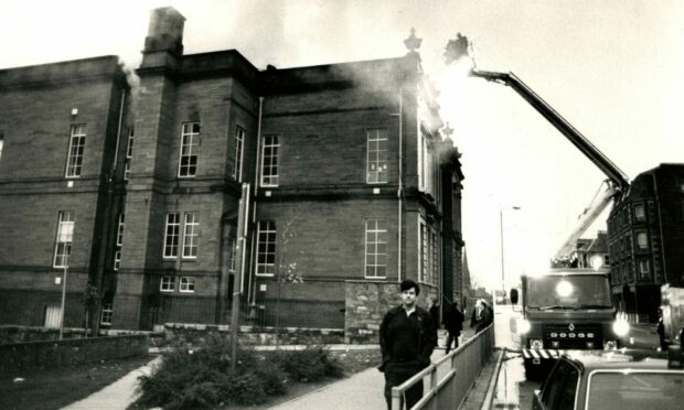 The fire at Blackness Primary school displaced its pupils for the rest of the school year. November 4 1987.
Dundee. Image: DC Thomson.