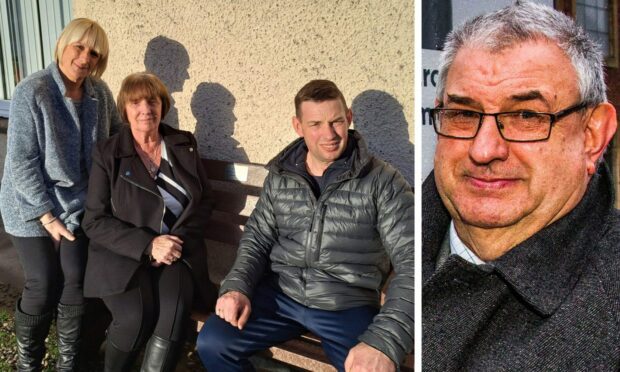 Shirley Anderson, wife of the late Cllr Henry Anderson (right picture), with daughter Kathy Anderson and son Scott Anderson on the bench. Image: Carol Mair.