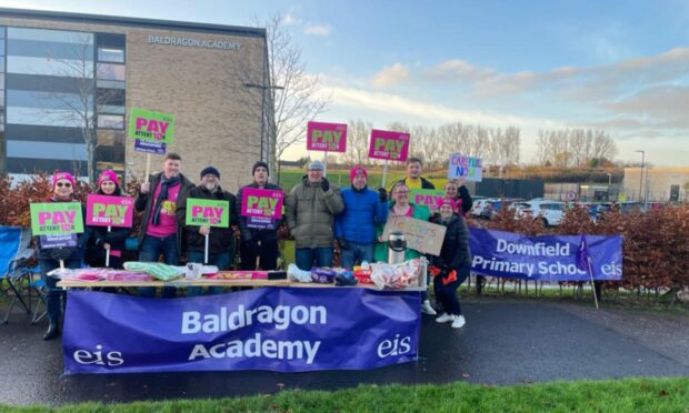 Teachers in Dundee, including some at Baldragon Academy and Downfield Primary, are on strike as part of EIS industrial action across Scotland.